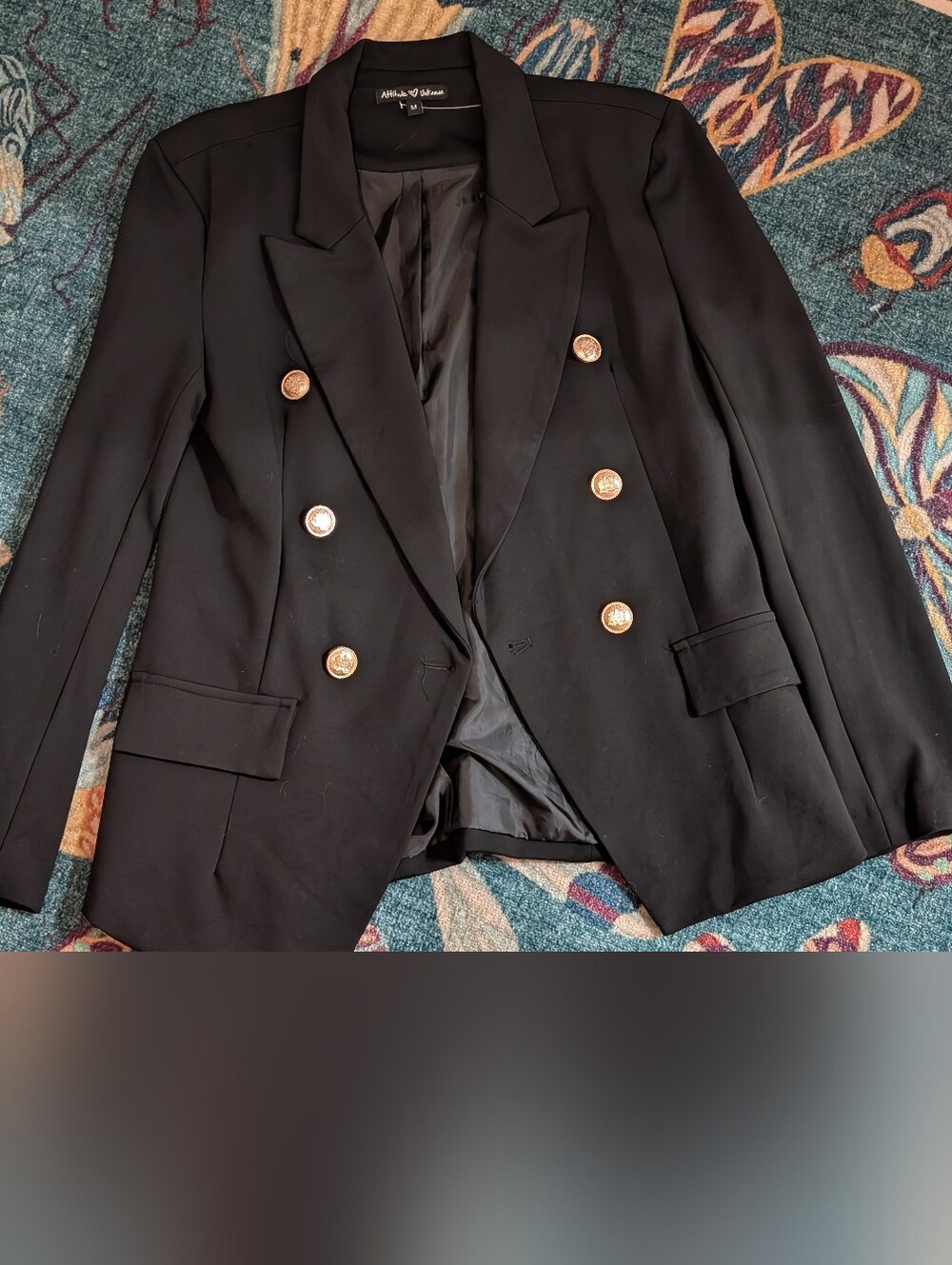 Attitude Unknown Black Gold Button Blazer Size M | Like New - Picture 4 of 4